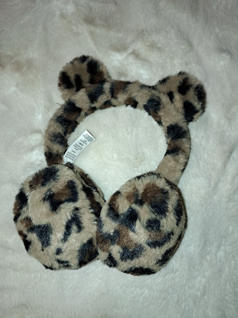 Leopard Print Faux Fur Ear Muffs For Kids - Picture 2 of 3